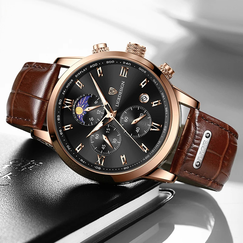 Mens Watches LIGE Top Men Wrist Watch Leather Quartz Watch Sports Waterproof Male Clock Relogio MasculinoBox 260114