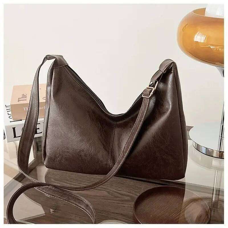 PU Leather Commuter Fashion Vintage Casual Tote Bag Maillard Stylish Crossbody Bags for Women Texture Large Capacity Temperament Y260115