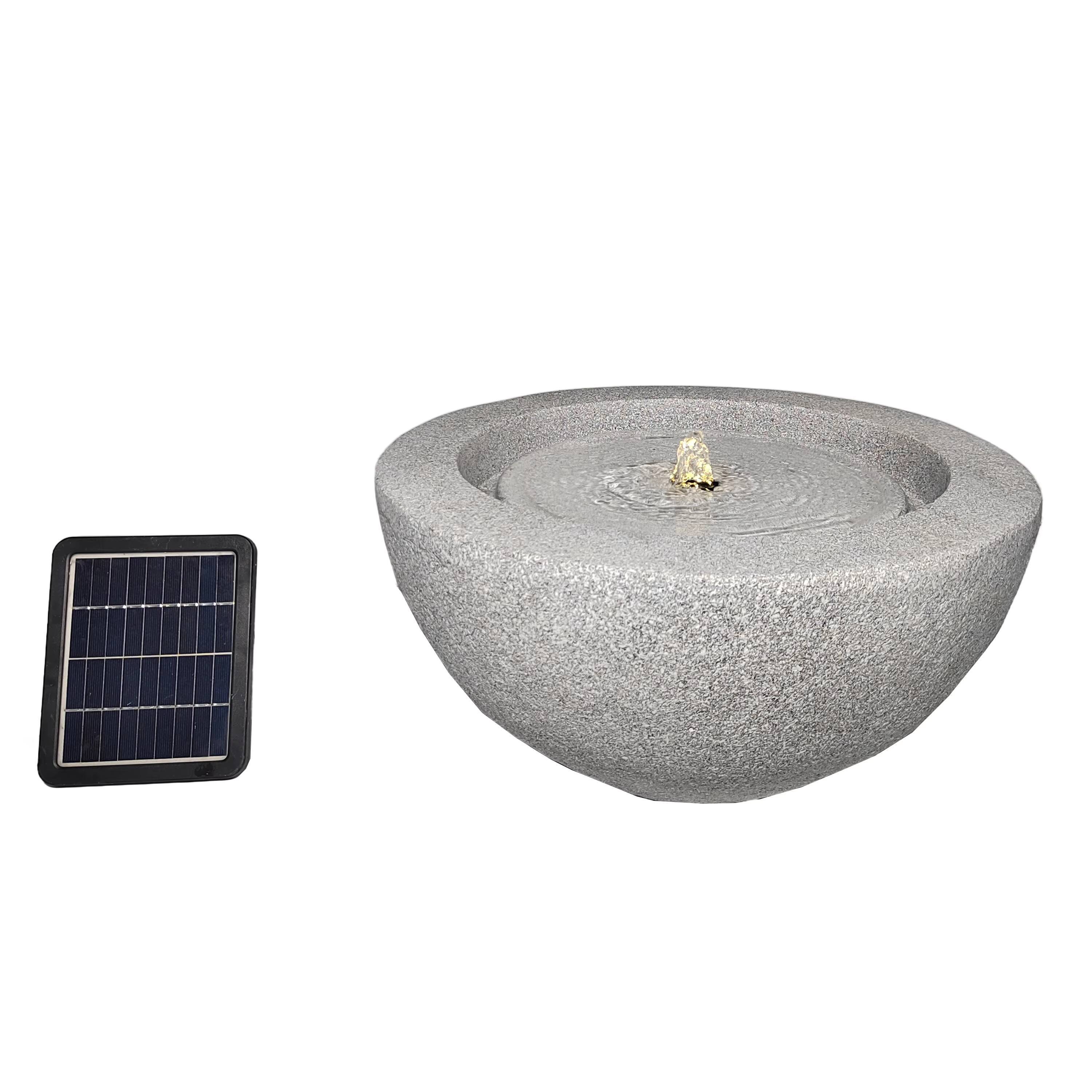 Marble Gray Fiber Stone Fountain with Solar Water Pump for Outdoor Garden Decoration