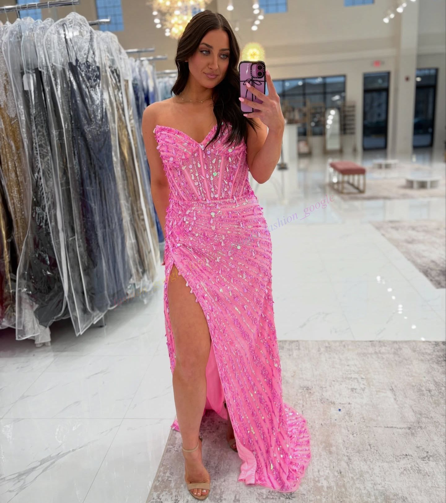 Peacock Sequins Prom Dress High Slit Column Fitted Lady Pageant Homecoming Gala Dresses Formal Evening Special Occasions Gowns J15