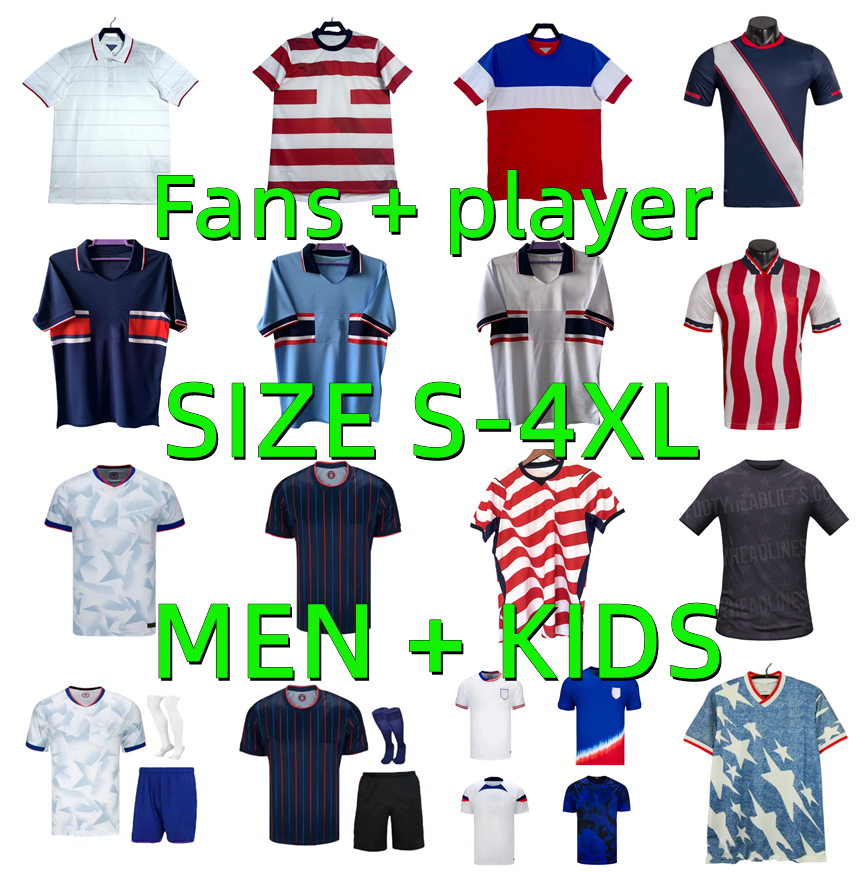 24 25 26 27 United states PULISIC USAS Soccer Jerseys 2025 2026 McKENNIE REYNA WEAH MORGAN LALAS 1994 1996 2013 2014 Retro Football Shirts Player Version Men Kids kits