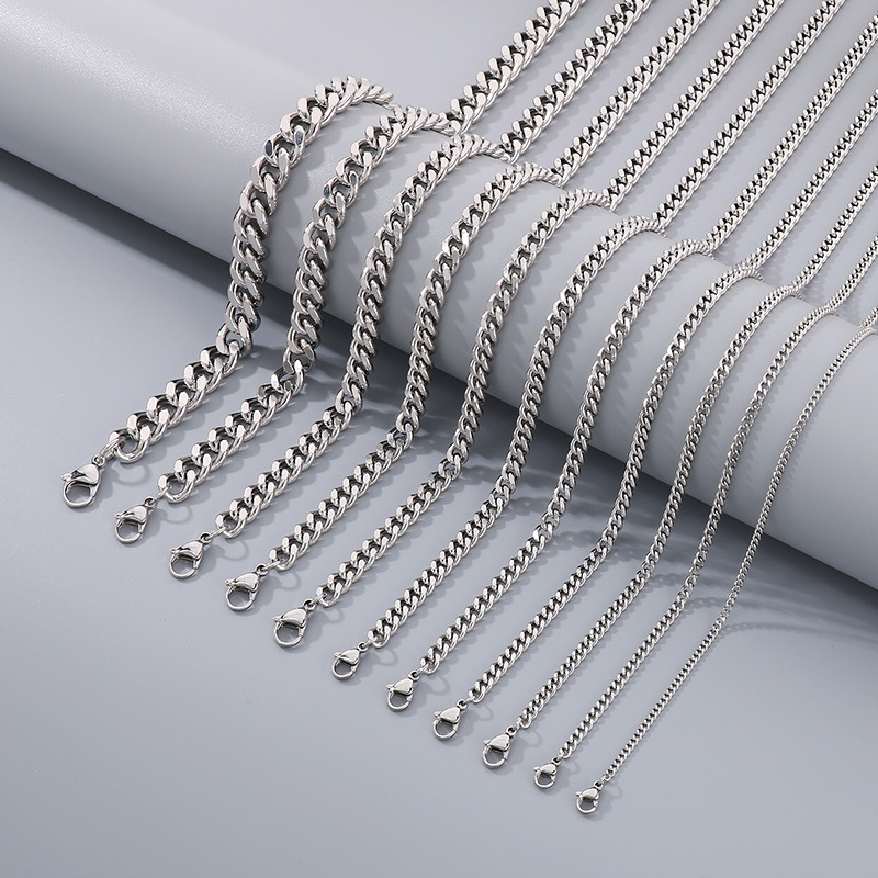 Stainless Steel Cuban Chain Necklace for Men Women Grinding Chain Sports Jewelry Accessories Wholesale