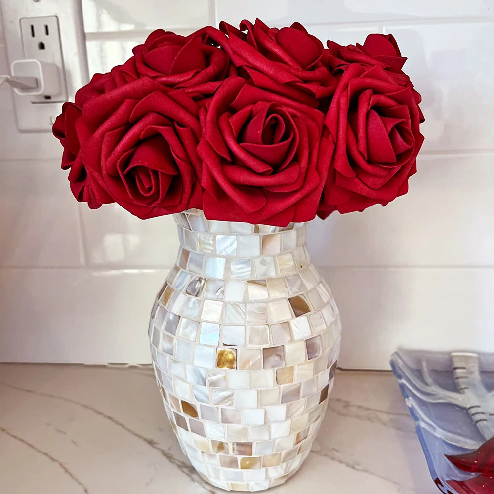 Red Rose Artificial Flowers DIY Bouquets 25PCS Set PE Roses Flower for Wedding Party Centerpieces Decor Valentines Gifts 260114
