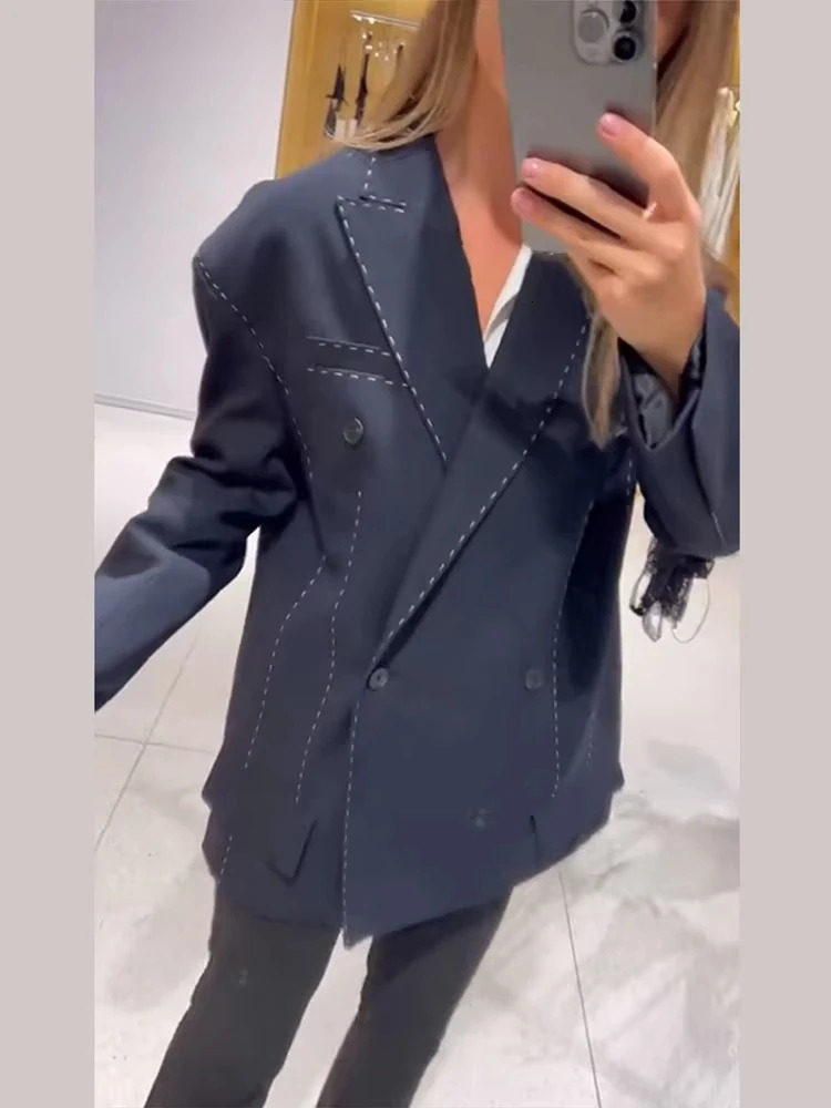 Women Casual Womens Blazer Pant Suits Loose Lapel DoubeBreasted Top Straight Pants Lady Set 2025 Autumn 2 Pieces 260114