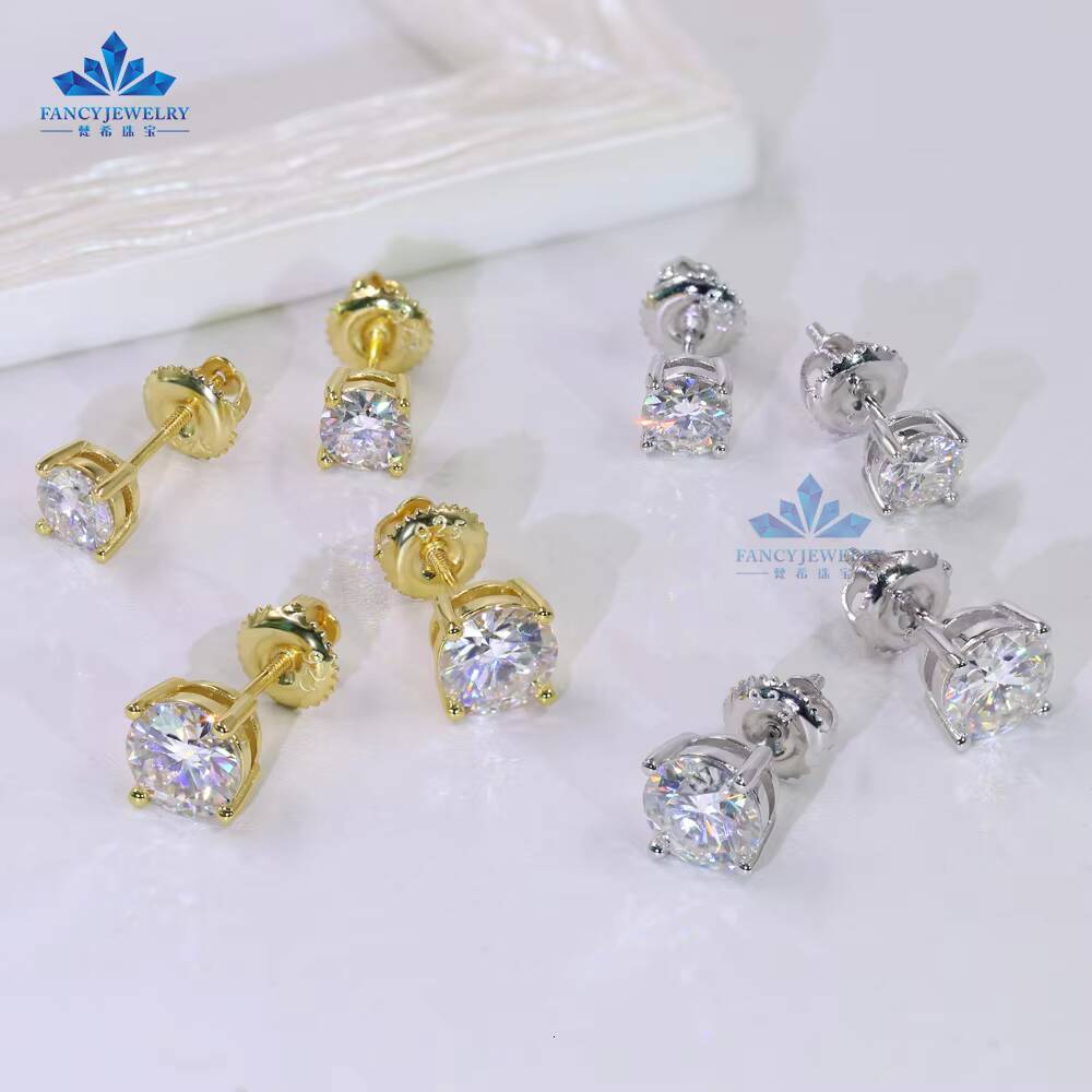 Fancy Jewelry Screw Back Earrings 05ct 1ct 2 Carat Round Moissanite Pure 925 Silver Jewelry Stud Earrings for Women Men