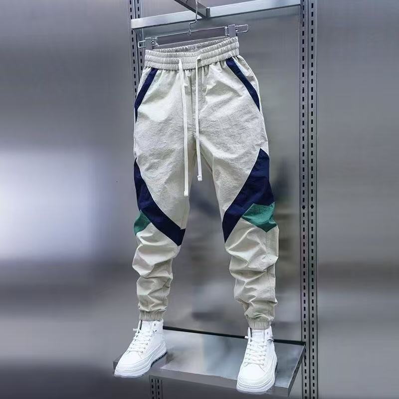 Mens Summer Thin QuickDry Pants Trendy Slim Fit Patchwork Brand Mens Cropped Pants Fashion Slim Fit Jogger Pants 230107