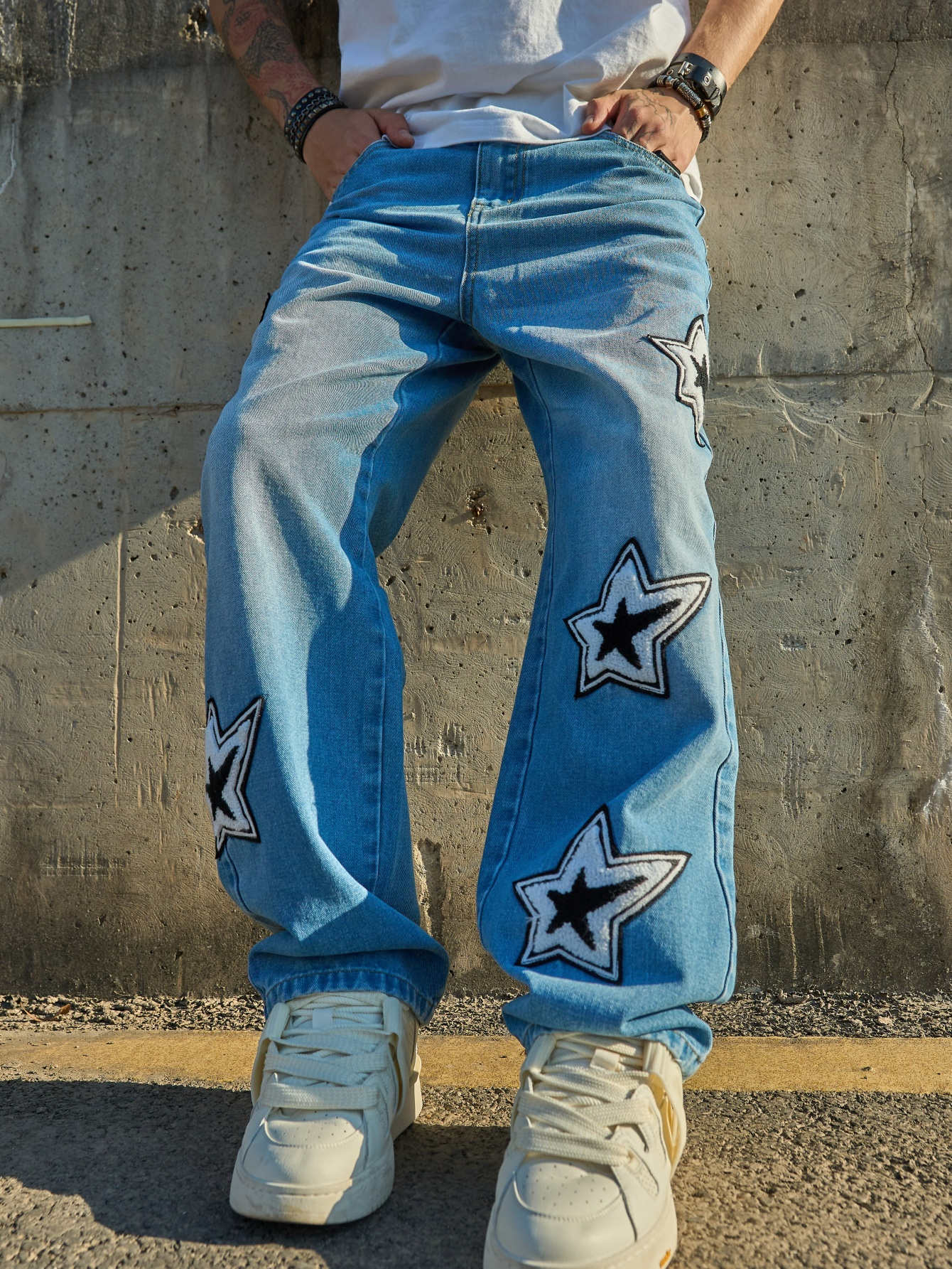 Luxury Brand Designer Clothes Trade Men's Trendy Fashion Simple Loose Straight Casual Jeans