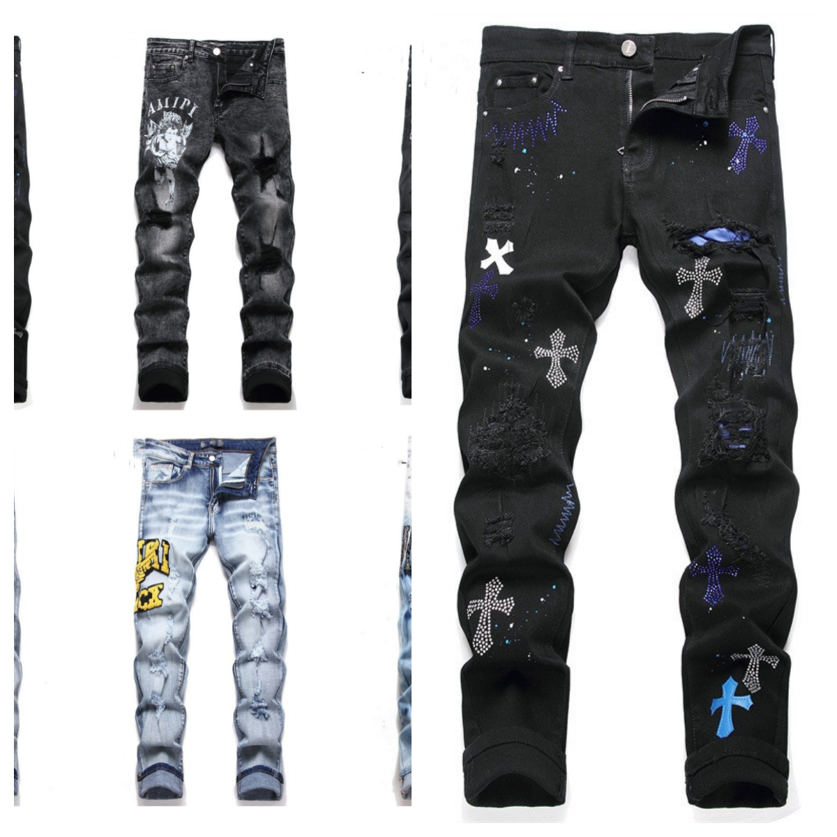 designer jeans men brands jean punk baggy jeans for mens flared jean pants y2k Jeans black pantalones hombre skinny slim fit uomo streetwear womens hole hip hop rock