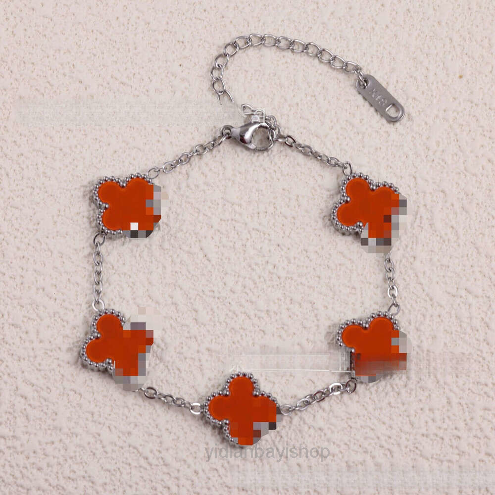 clover bracelet vanly cleef Titanium Steel silver 13 Four-leaf Clover Double-sided Five-flower Bracelet Simple Non-fad Versatile Jewelry Factory Direct