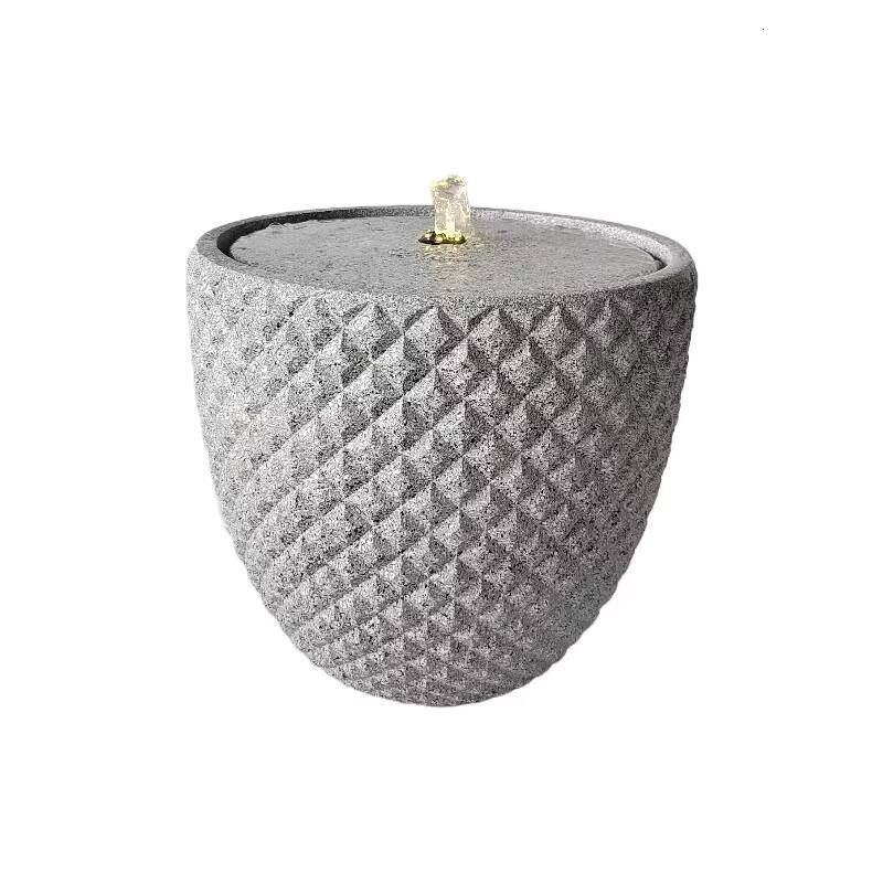 Diamond Design Fountain Marble Gray Solar Water Pump for Outdoor Garden Decoration