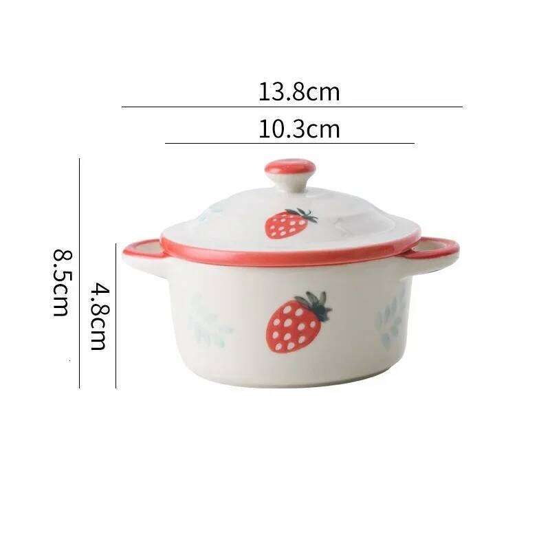 Ceramic Cartoon Double Ear with Lid Kid Supplement Ramen Bowl Salad Food Containers Microwave Oven Tableware