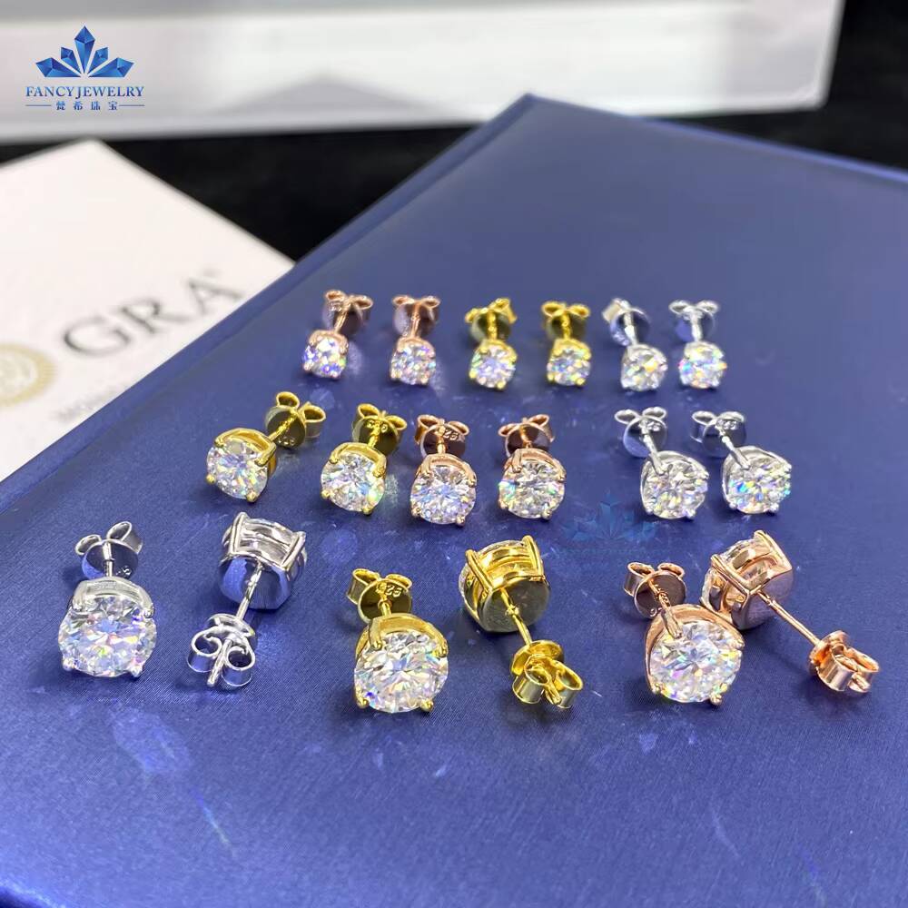Fancy Jewelry Screw Back Earrings 05ct 1ct 2 Carat Round Moissanite Pure 925 Silver Jewelry Stud Earrings for Women Men