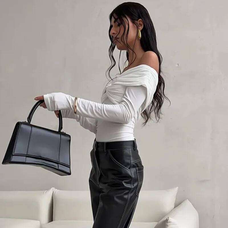Sexy Off-Shoulder Tops Women's White Ruffled Twist Patchwork Long Sleeve Fashion Backless Summer Party Y2k New Top