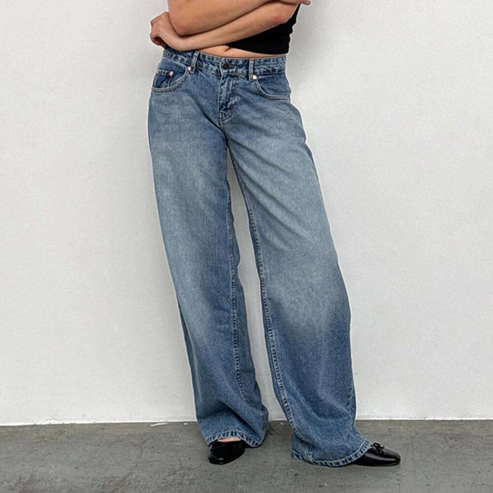 Women Y2k Low Rise Baggy Loose Fit Boyfriend Straight Wide Leg Jeans Trendy Stretch Long Denim Pants For Daily Streetwear Mdng260115