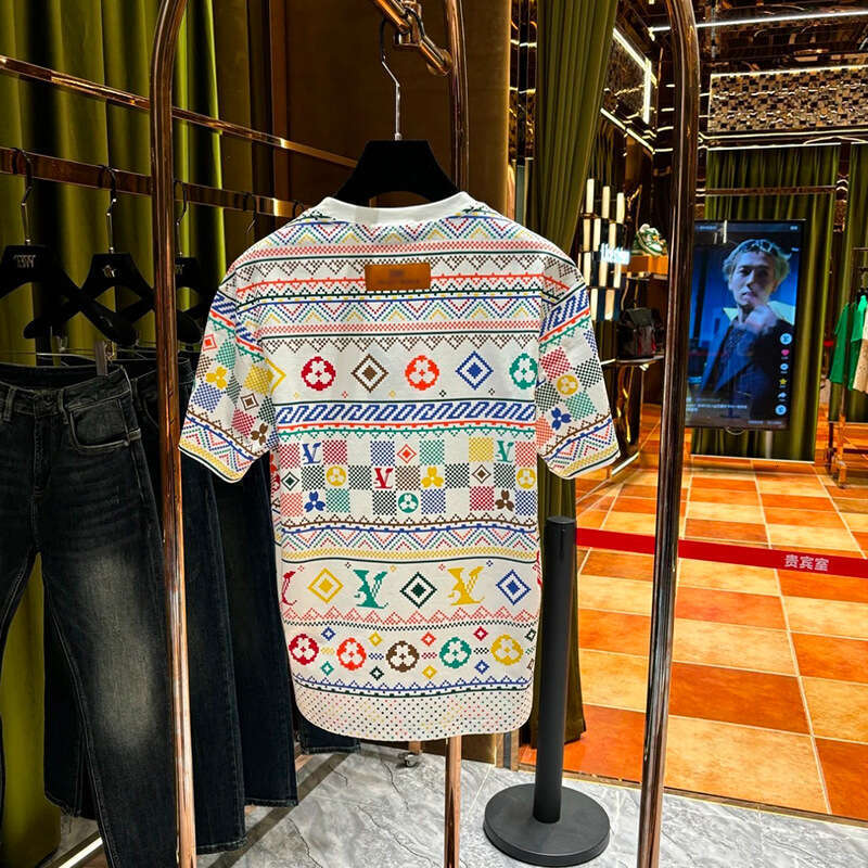 Summer New Men's Trendy Fashion Short Sleeve Colorful Print Versatile Hot Loose Top Ins