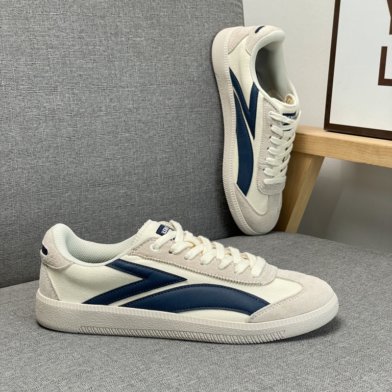 TEMAI 2026 New Arrival Unisex Low-Top Casual Sneakers Beige & Navy Blue Canvas Suede Upper Vintage Style Striped Detail Comfortable Breathable