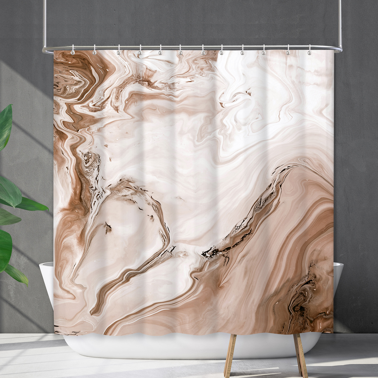 YL-38167 Waterproof Shower Curtain Cover, Abstract Farmhouse Marble Curtain, Shower Cover, No Drill Required