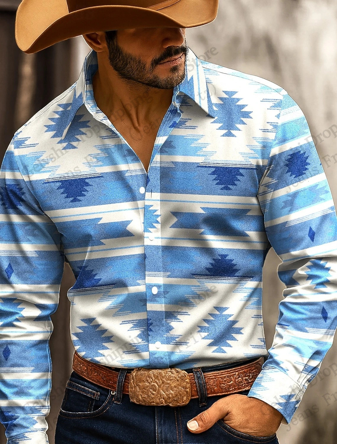 Mens Aztec Vintage Ethnic Long Sleeve Shirt Western Cowboy 3d Print Shirt Men Women Fashion Casual Formal Shirt Button Up Blouse 260109