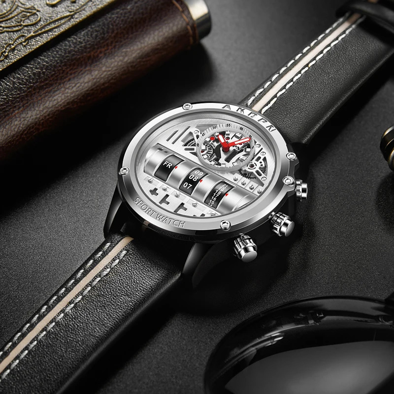 Electronic Quartz Watch For Men Business Watches Male Creative Men WristWatch Unique Rotate Date Leather Strap Watches 260114