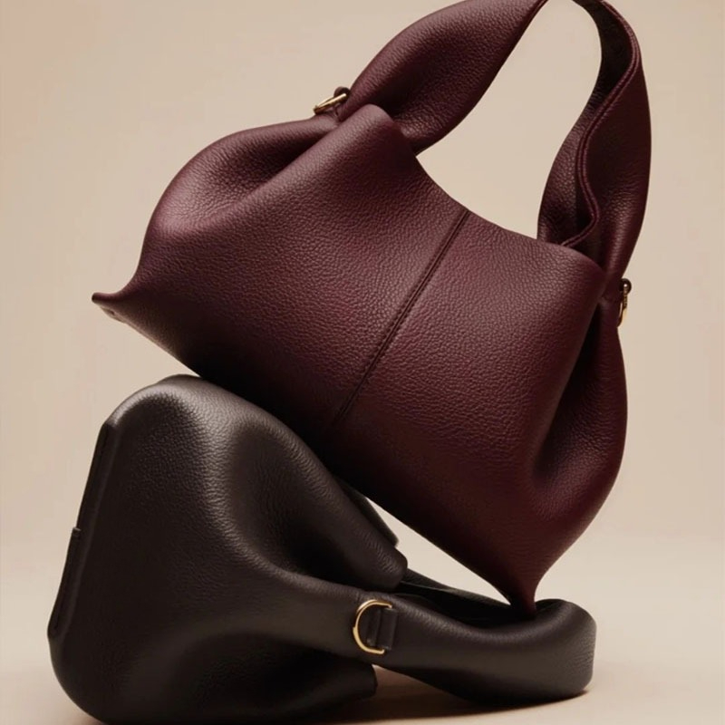 2026 New Leather Dumpling Bag for Women, Luxury Vintage Top Handle Purse, High-End Crossbody Bag, Curved Slouchy Hobo with Foldover Gusset Design, Gold-Tone Feet