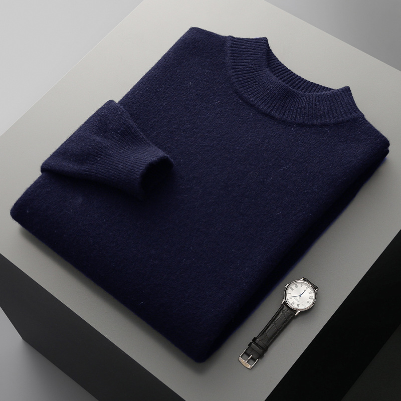 100% Pure Wool Cashmere Sweater Men's Half Turtleneck Pullover Casual Fashion Thickening Top Knitting Sweater R240821