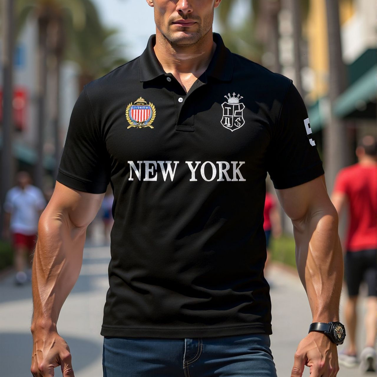 New Polo Shirt for Men Cotton Embroidered Short Sleeve Black New York Casual Sports Cross-Border Simple European and American Style Slim Fit Plus Size