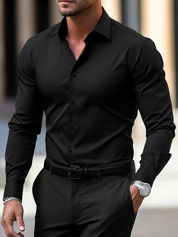 Spring and Autumn White Long Business Formal Slim Fit Professional Plus Size Black Short Sleeve Workwear Office Men's Shirt