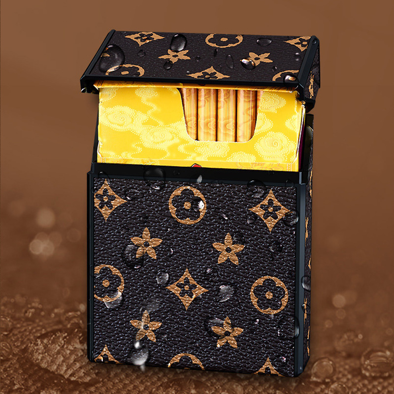 2026 New 20 Cigarette Case Vintage Leather Pattern Ultra Thin Flip Top Moisture Proof Case Universal for Soft & Hard Packs Wholesale For Men Gift