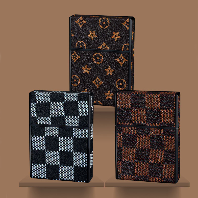 2026 New 20 Cigarette Case Vintage Leather Pattern Ultra Thin Flip Top Moisture Proof Case Universal for Soft & Hard Packs Wholesale For Men Gift