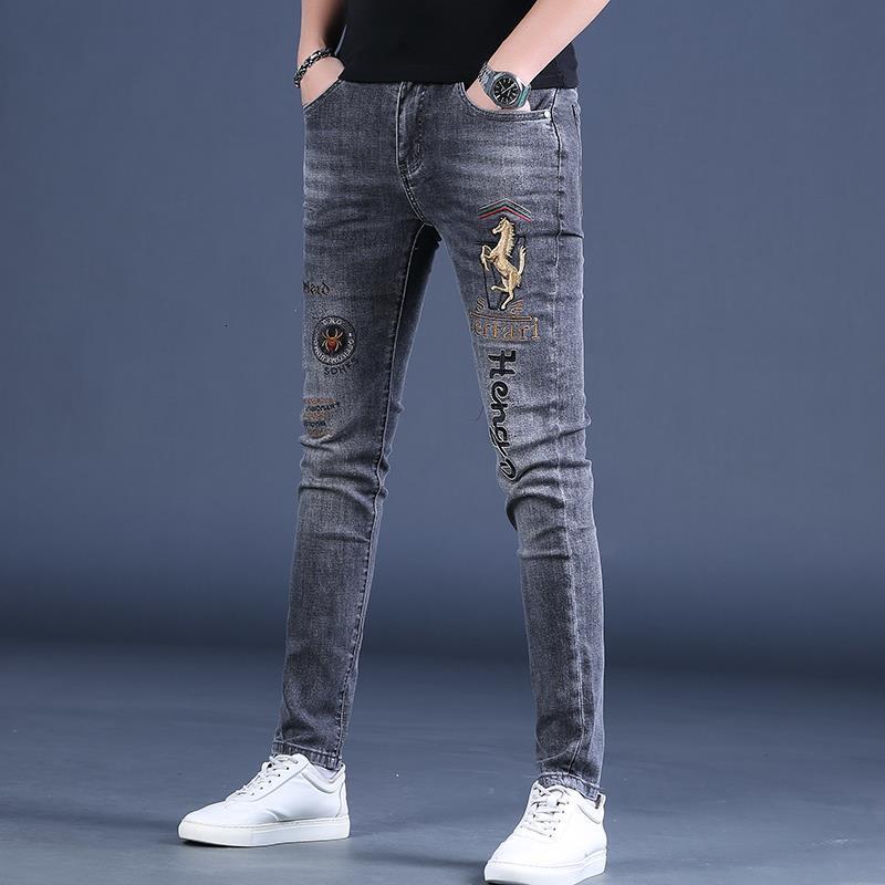 Luxury Brand Designer Clothes European Style Little Horse Embroidered Jeans For Men, Spring And Autumn Trendy Slim Fit Skinny Jeans For Men