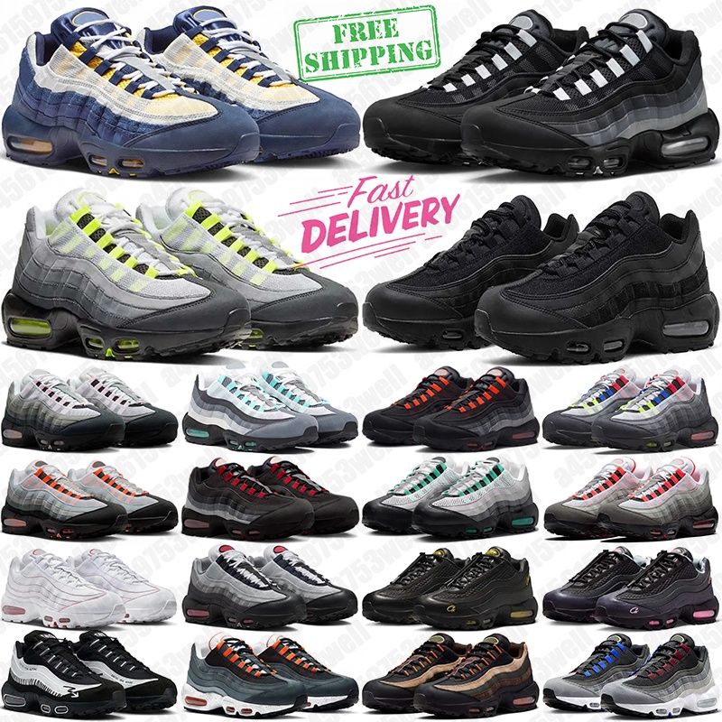 free shipping 95 95s shoes for women mens trainers OG Black Neon Volt Denim Bred Pink Foam Grey Gradient designer womens outdoor sneakers casual walking jogging