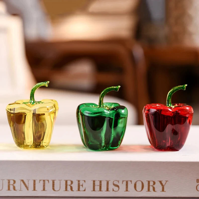 Green Pepper Ornaments Coloured Glaze Decoration Glass Home Decor Crystal Quartz Gift Souvenir Chili Figurine Collectible 260114 - view 3