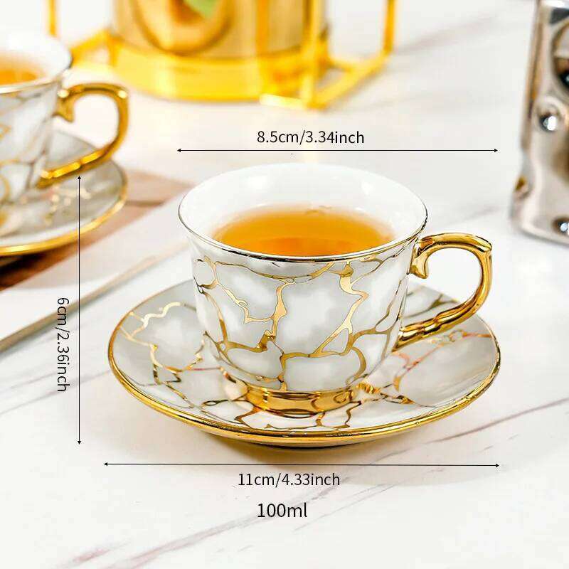 Nordic Light Luxury Ceramic Coffee Cups with Dish Vintage Office Mug Gold Edged Afternoon Tea Cup Set Household Drinkware