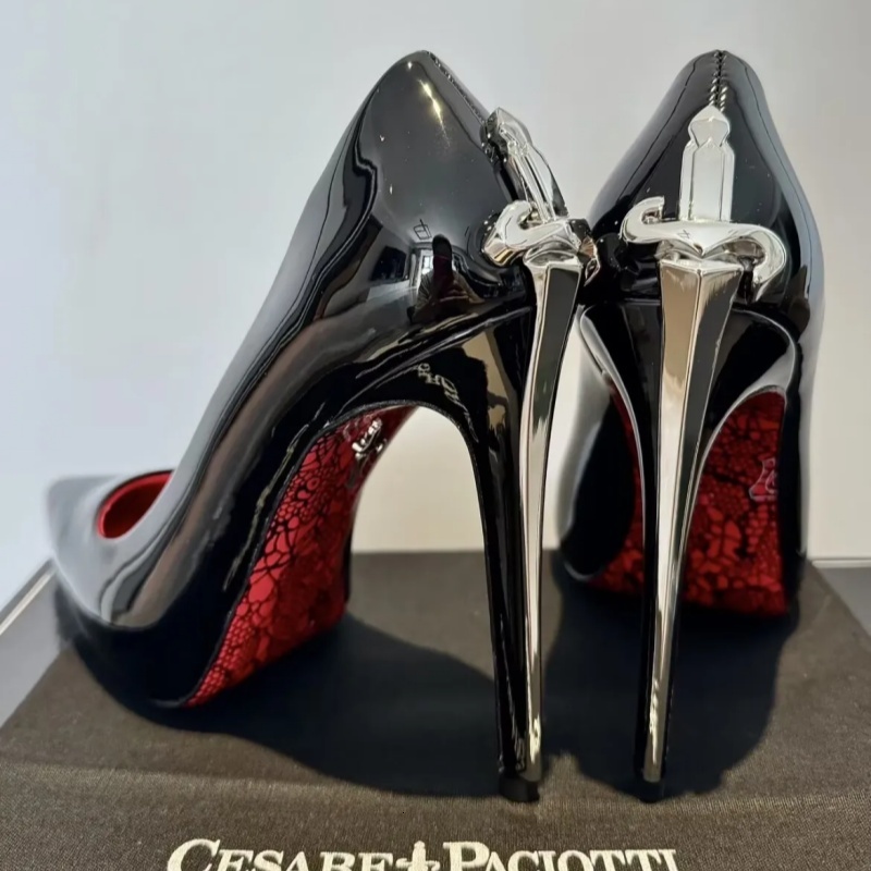 Sexy Design Cesare Paciotti Dagger Heels Silver Golden Metal Stiletto Heel Pointed Toe Women Pumps High Heels Brand Pointed Toe Walking 35-43