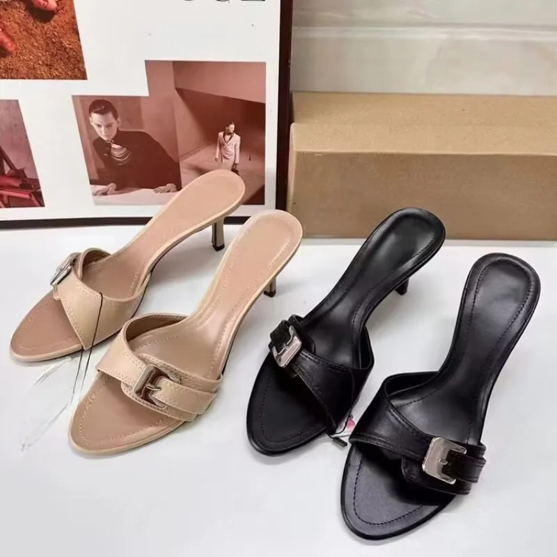 Fashion Round Toe Open Toe Metal Belt Buckle Stiletto Heel Temperament Cool Mopping Summer Womens Shoes 260112