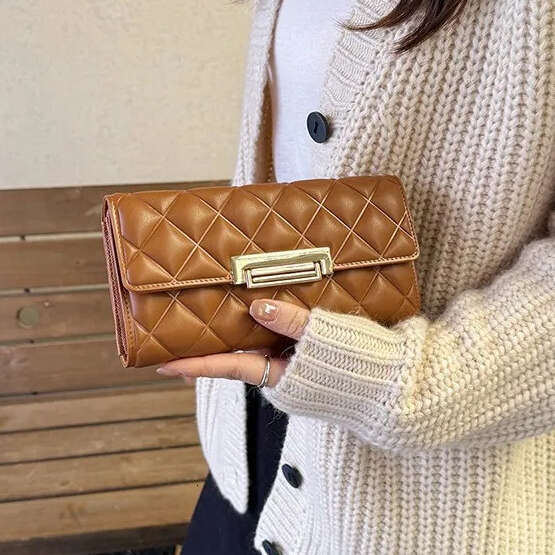 High-Quality Ladies long Luxury Fashion quilted European and American minimalist bifold wallet Multi-functional clutch purse Multi-card holder Designe - view 4