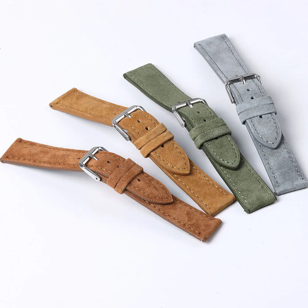 18mm 19mm 20mm 22mm Vintage Suede Cowhide Watch Strap Handmade Watch Band Gray Brown Green Quick Release Bracelet for Men Women 260109