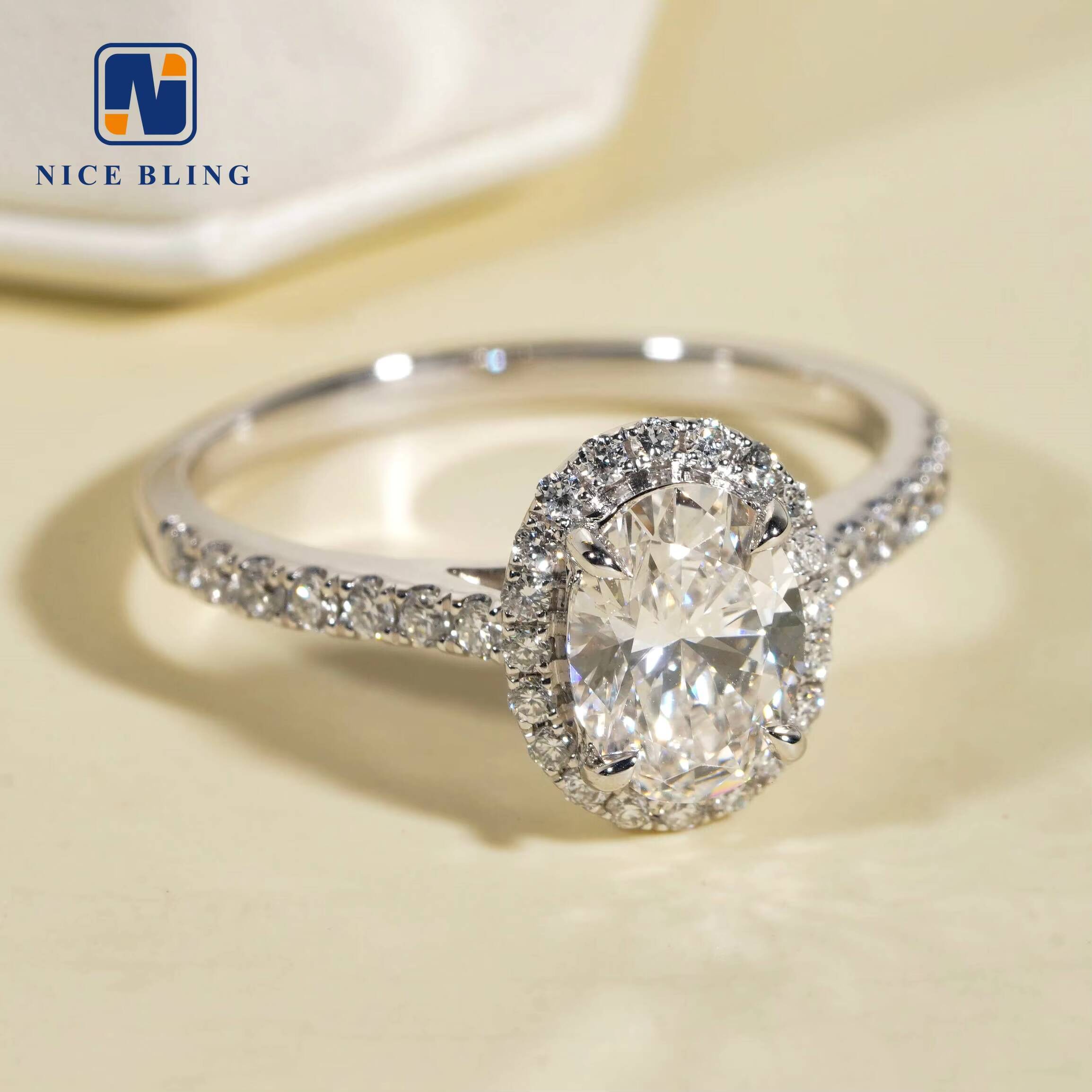 14K White Gold Jewelry Pave Setting Halo Rings 113ct E/VVS2 Oval Cut Lab Diamond Engagement Wedding Rings for Women - view 6