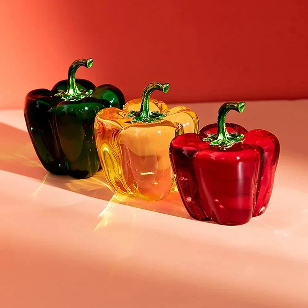 Green Pepper Ornaments Coloured Glaze Decoration Glass Home Decor Crystal Quartz Gift Souvenir Chili Figurine Collectible 260114