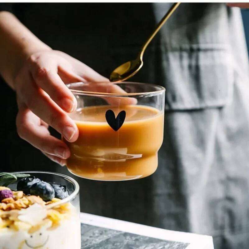 200ml Love/Happy Wall Glass Cup Milk Coffee Heart Cups Heat Resistant Healthy Drink Tea Mugs Transparent Drinkware Mug