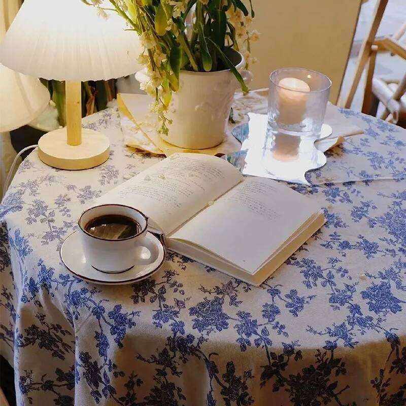 French Country Style Blue Rose Printed Kitchen Living Room Decor Tablecloth Restaurant Table Cover