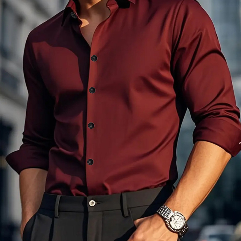 Foreign Trade Cross-Border In-Stock Men's Long Sleeve Casual Solid Color Business High-Quality Non-Iron Suit Shirt