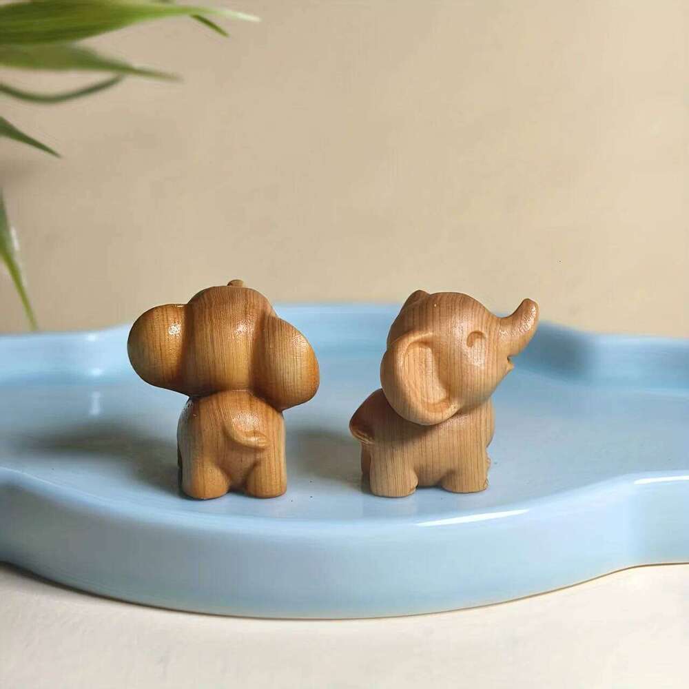 2Pcs Hand Carved Wooden Elephant Figurines Perfect For New Year Holiday Decorations Outdoor Decor Festive Ornaments