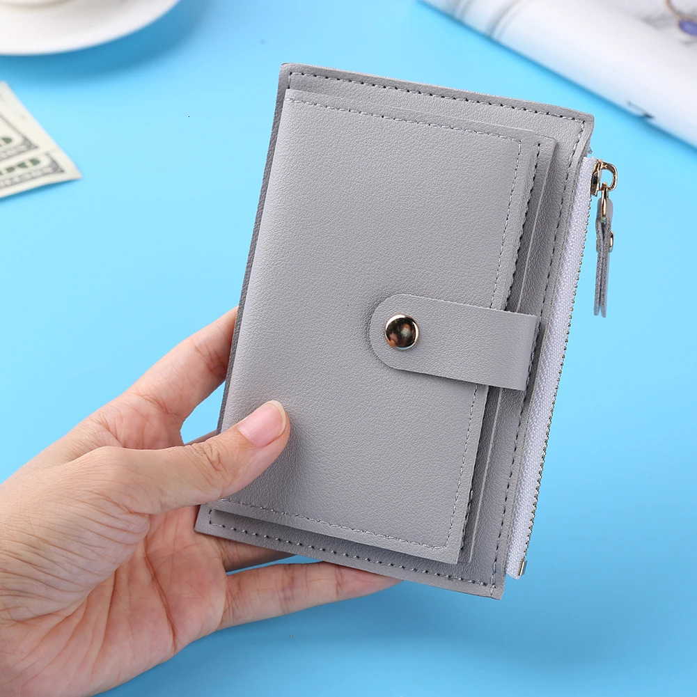 Women Fashion Credit Holder Leather Multi-slot Zipper Small Wallet Solid Color Card Case Ladies Casual Mini Coin Purse 260112 Y260206