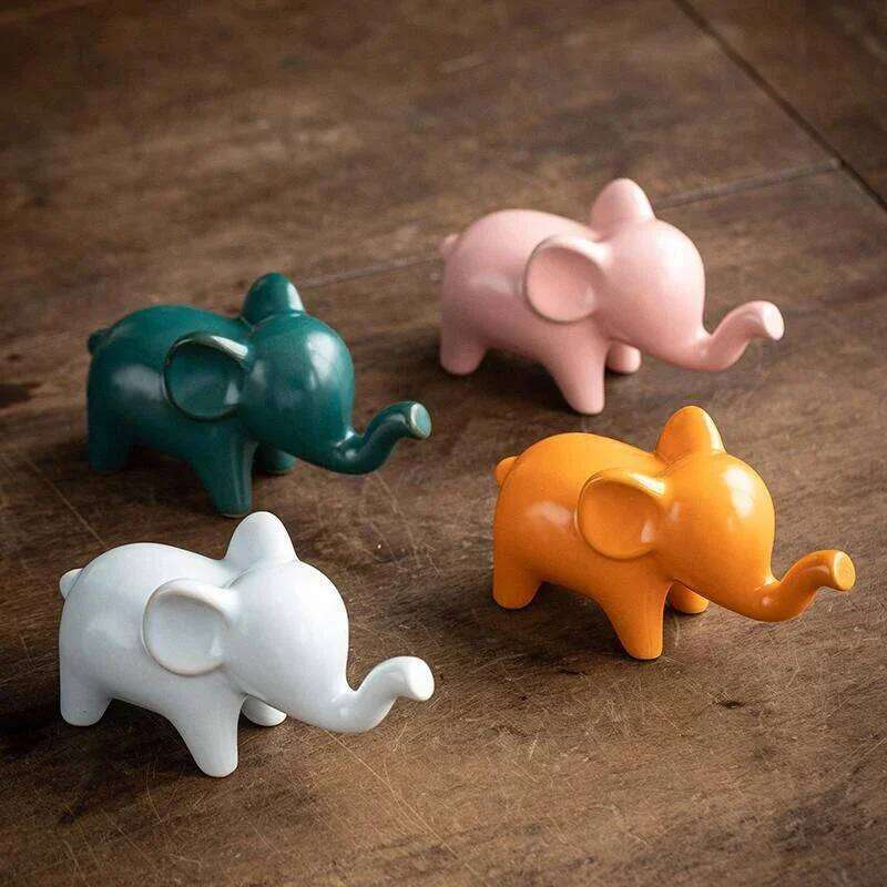 Elephant Mini Ceramic Figurine Desktop Animal Sculpture Modern Minimalist Decorative Ornaments for Home Office Decor