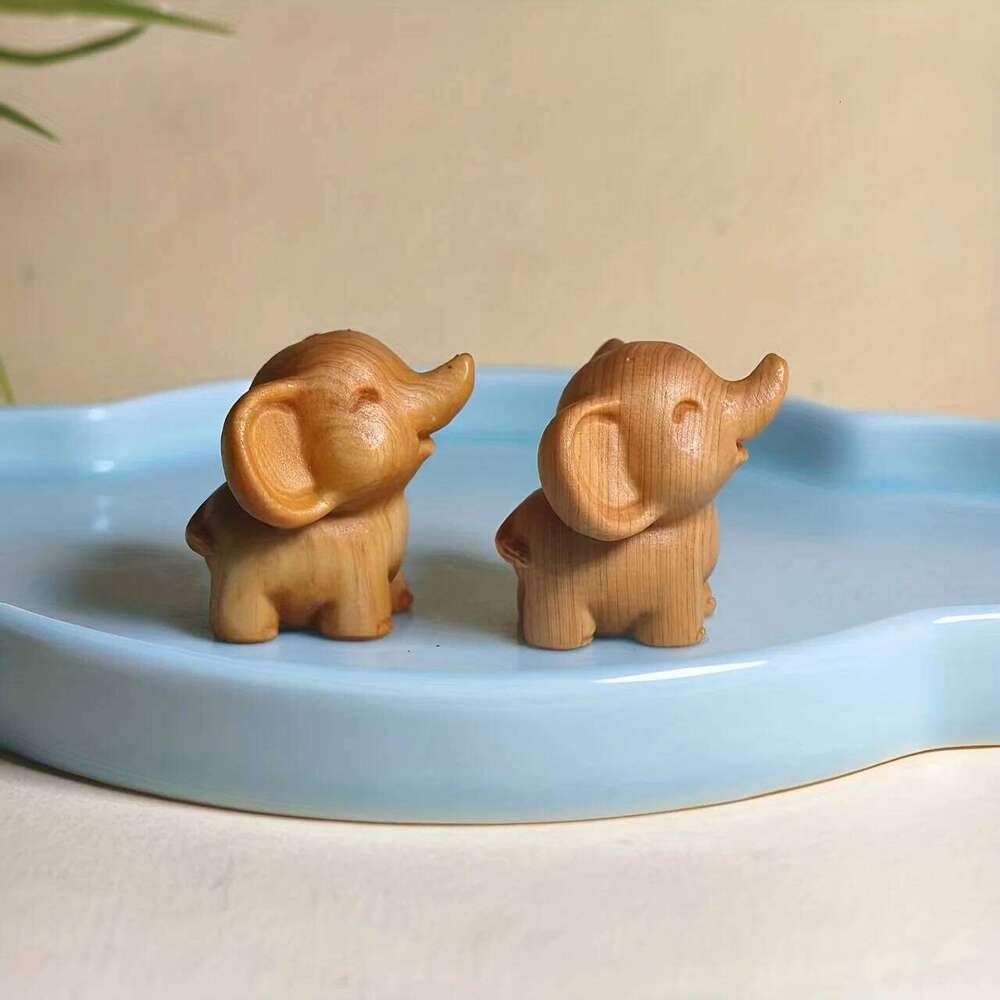 2Pcs Hand Carved Wooden Elephant Figurines Perfect For New Year Holiday Decorations Outdoor Decor Festive Ornaments