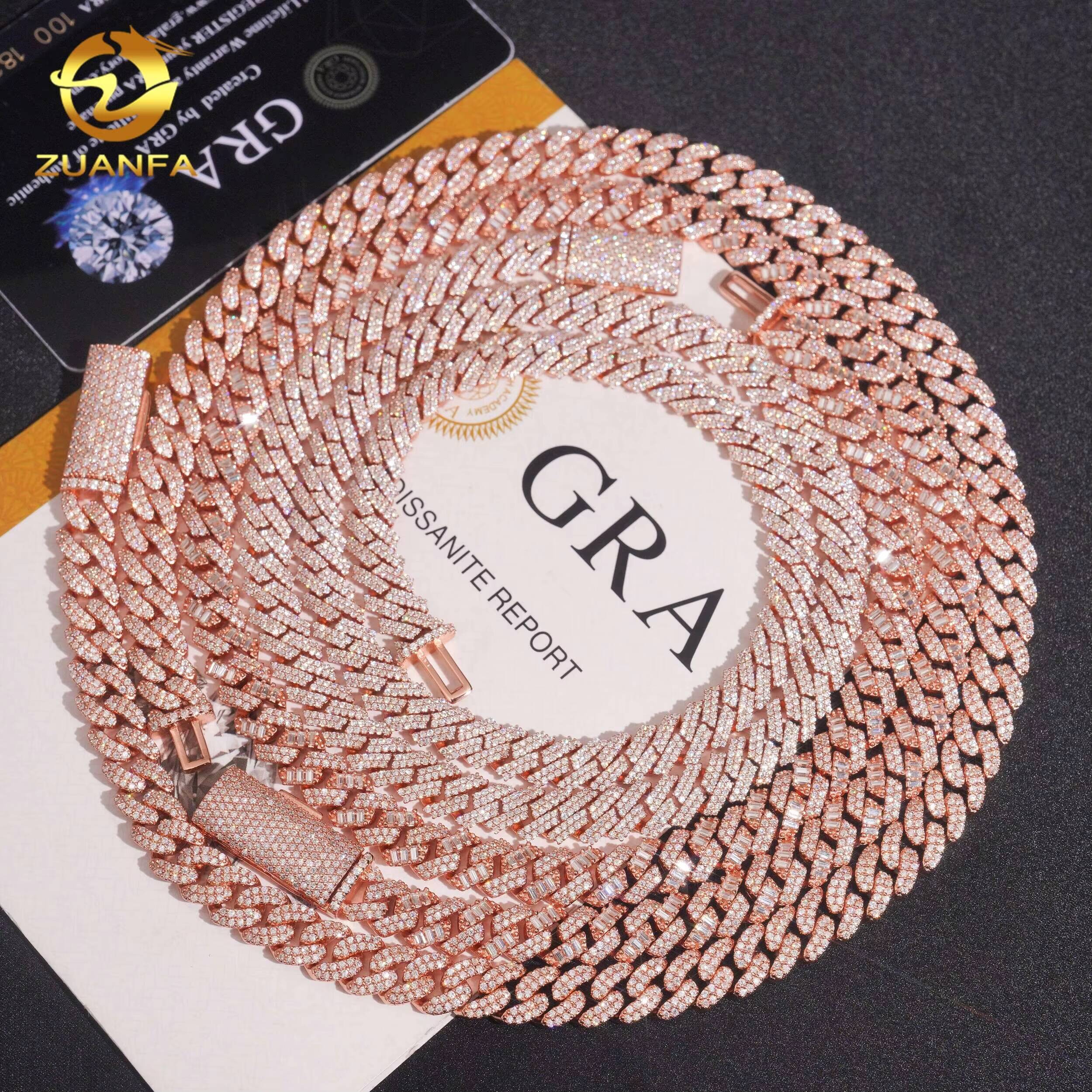 8mm Moissanite Diamond Hip Hop Jewelry Cuban Link Chain 925 Silver with Rose Gold Plated Iced Out Cuban Chain