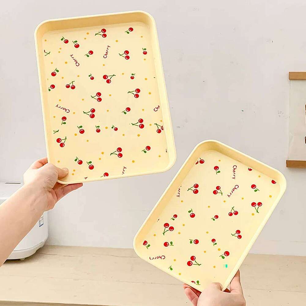 WORTHBUY Multifunctional Plastic Serving Cherry Pattern Fruit Dessert Plates Kitchen Organizer Perfume Jewelry Storage Tray