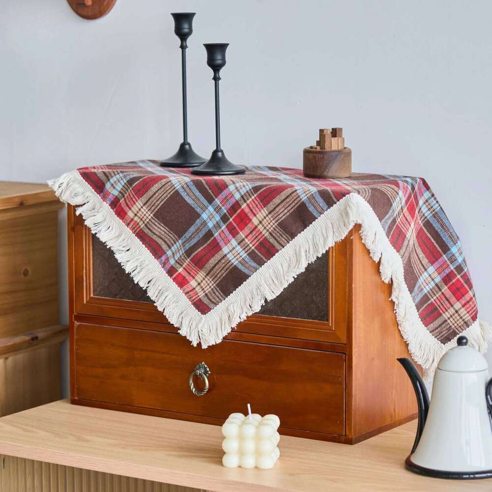 1Pc White Brown Striped Square Tablecloth Adhesive Backing, Machine- Plaid Cover Cabinets, Coffee Tables, Dining Tables
