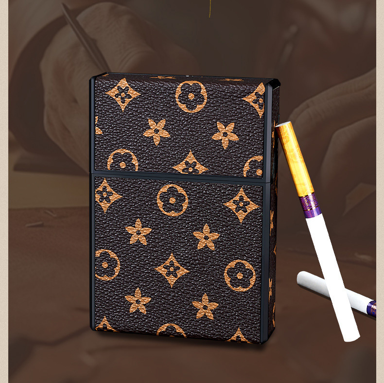2026 New 20 Cigarette Case Vintage Leather Pattern Ultra Thin Flip Top Moisture Proof Case Universal for Soft & Hard Packs Wholesale For Men Gift